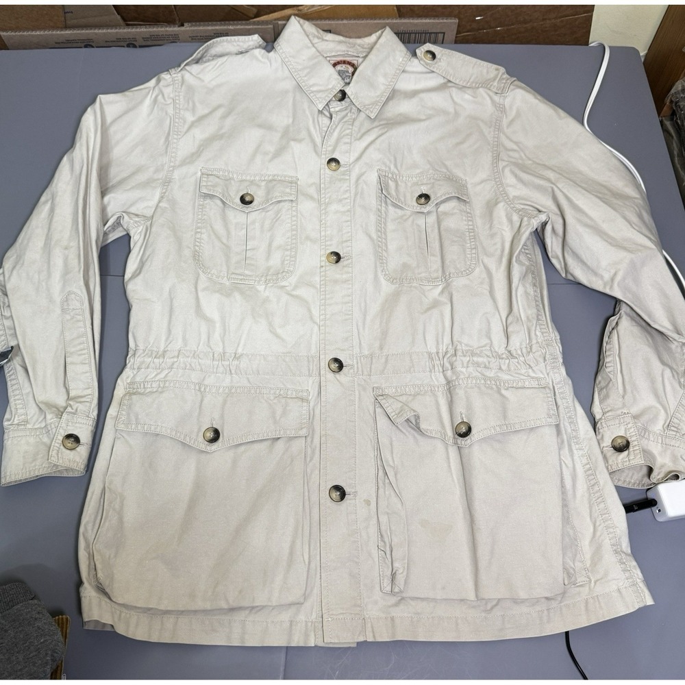 Vintage 1980s Banana Republic L Large Safari Jacket Shirt Shacket Cream Cotton - Picture 13 of 16